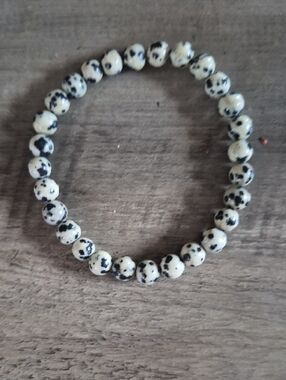 Dalmatian Jasper Beaded Stretch Bracelet - Black and Cream
